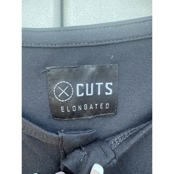 Cuts Men’s Black Elongated Hem henley T-shirt long sleeve Soft Jersey Large NEW - Picture 7 of 9